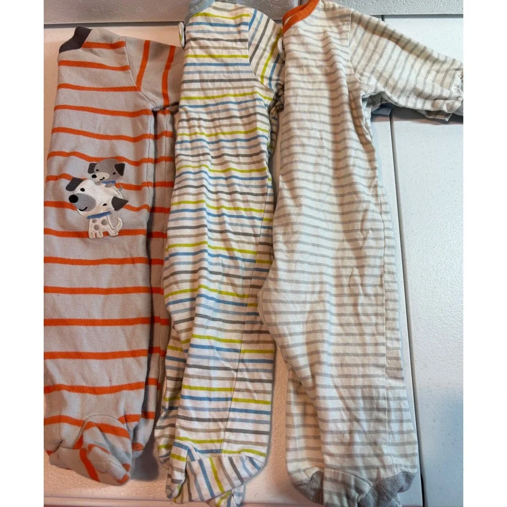Gerber Carter's Baby Sleepers Pajamas 0-3 Months Striped Dog Print Footies Set 3